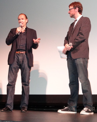 Ralph Fiennes answering a question about close-ups in his film. With Artistic Director of the HIFF David Nugent.
