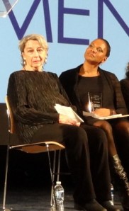 L to R: Zoe Caldwell, Lifetime Achievement Award Winner (4 times Tony Winner) and Audra McDowell, (5 time Tony Award Winner) at the LPTW Awards Ceremony and Big Mingle. (Photo by Carole Di Tosti).