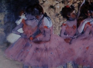 Pink Dancers, Before the Ballet, Edgar Degas (1884). Wiki site.