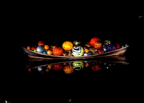 Chihuly Exhibit, Float Boat and Koda Studies #1 & 2, Chihuly Nights NYBG 2017