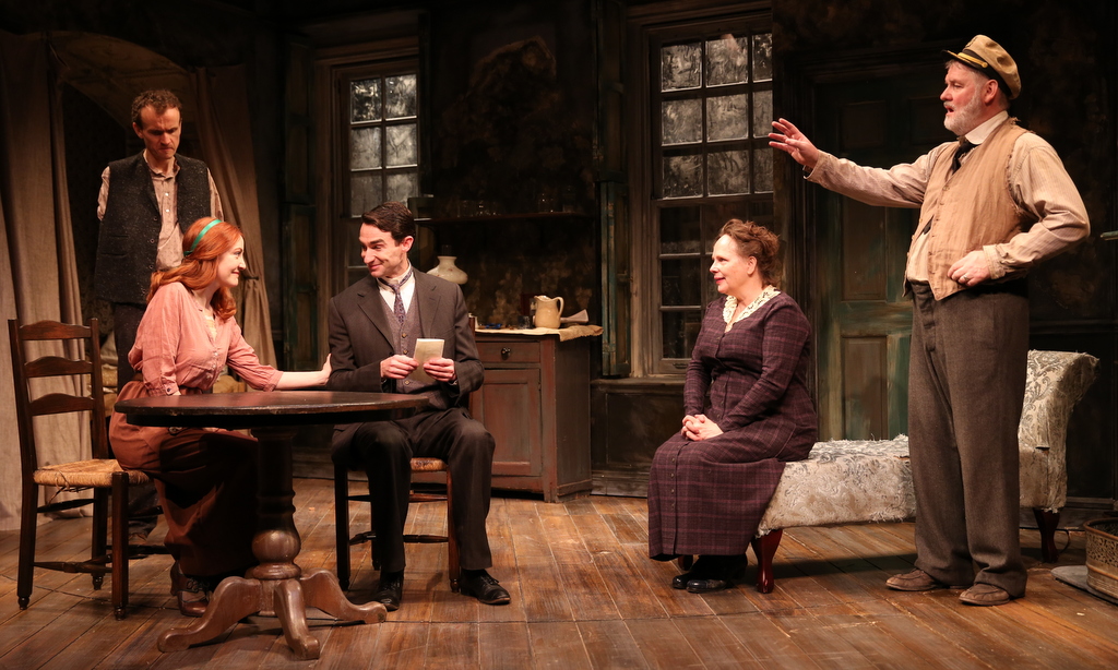 Ed Malone, Sarah Street, James Russell, Maryann Plunkett, and Ciarán O'Reilly, Irish Repertory Theatre's 2019 production, Juno and the Paycock, Neil Pepe