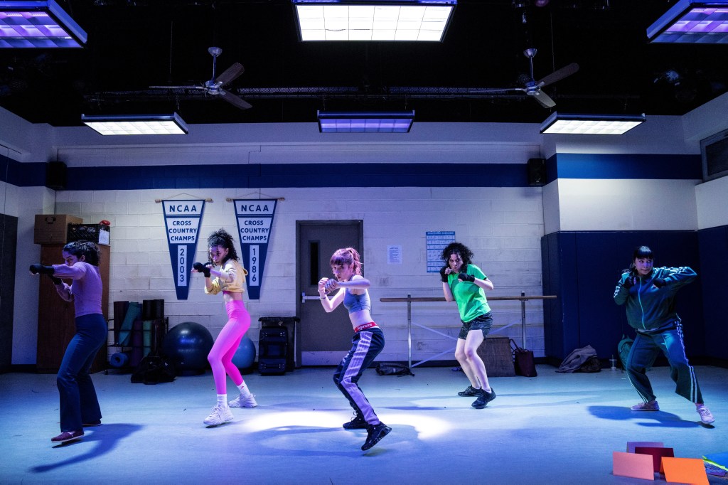(L to R): Ariana Mahallati, Sarah Marie Rodriguez, Talia Ryder, Gabriela Ortega, Amaya Braganza in 'How to Defend Yourself' (courtesy of Joan Marcus)