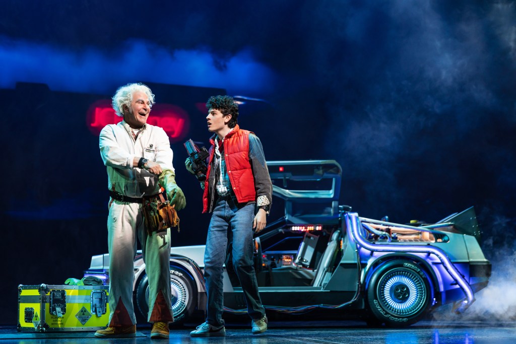 (L to R): Roger Bart, Casey Likes in 'Back to the Future' (Matthew Murphy, Evan Zimmerman)