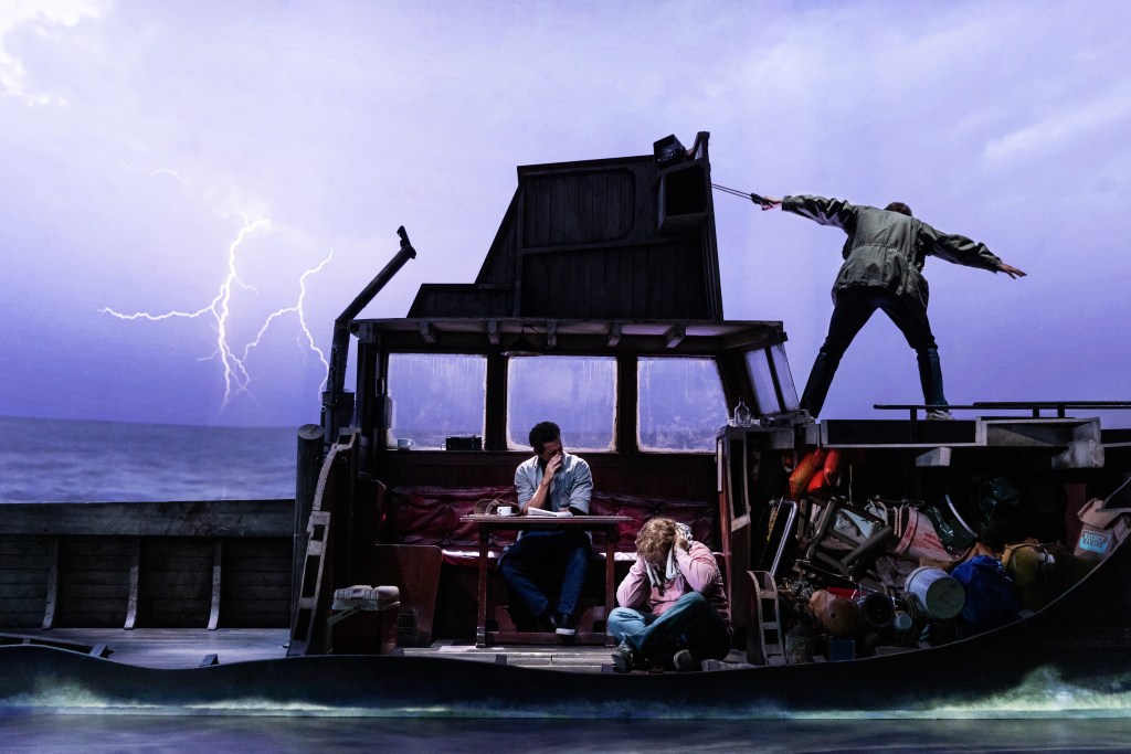  (L to R): Colin Donnell, Alex Brightman, Ian Shaw in 'The Shark is Broken' (Matthew Murphy)