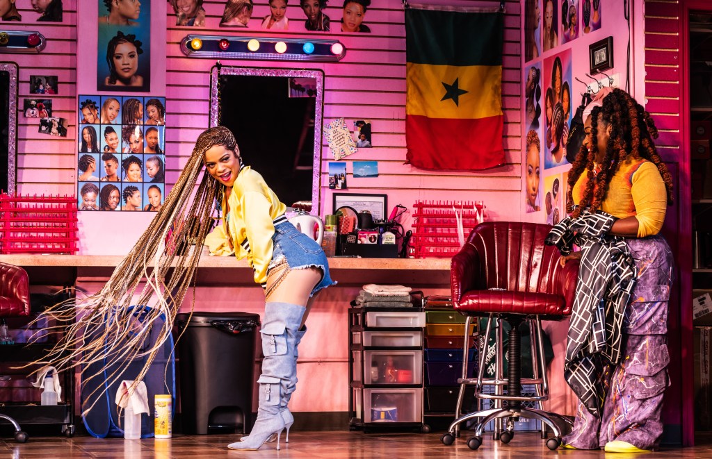   (L to R): Kalyne Coleman, Maechi Aharanwa in 'Jaja's African Hair Braiding' (Matthew Murphy)