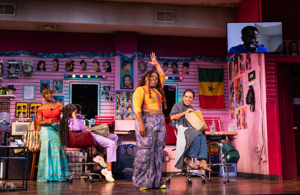 (L to R): Nana Mensah, Kakisha May, Maechi Aharanwa, Kalyne Coleman in 'Jaja's African Hair Braiding' (Matthew Murphy)