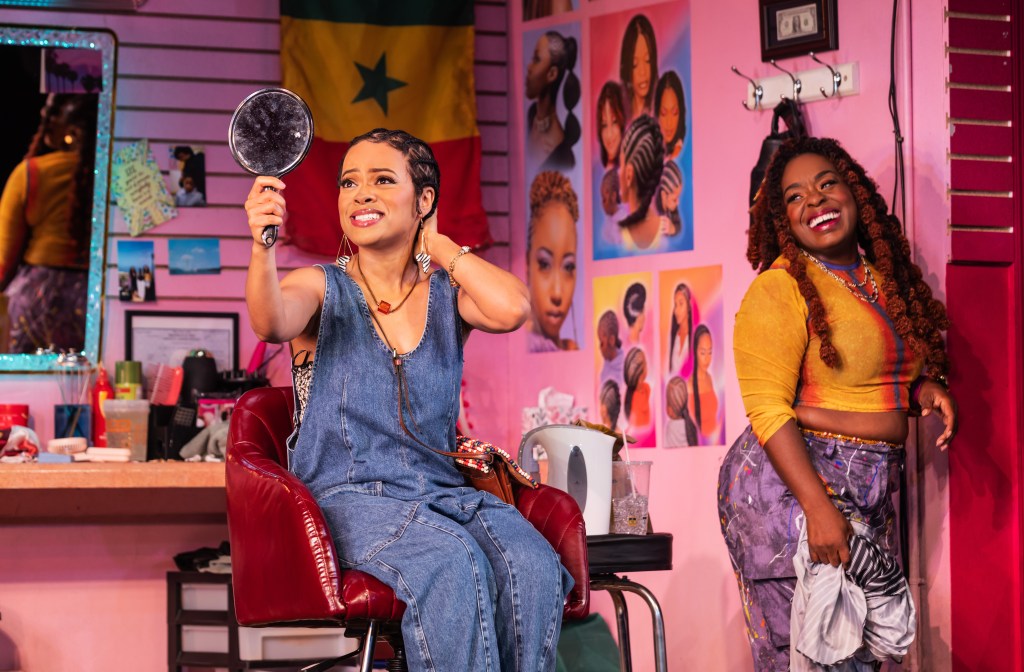 (L to R): Kalyne Coleman, Maechi Aharanwa in 'Jaja's African Hair Braiding' (Matthew Murphy)