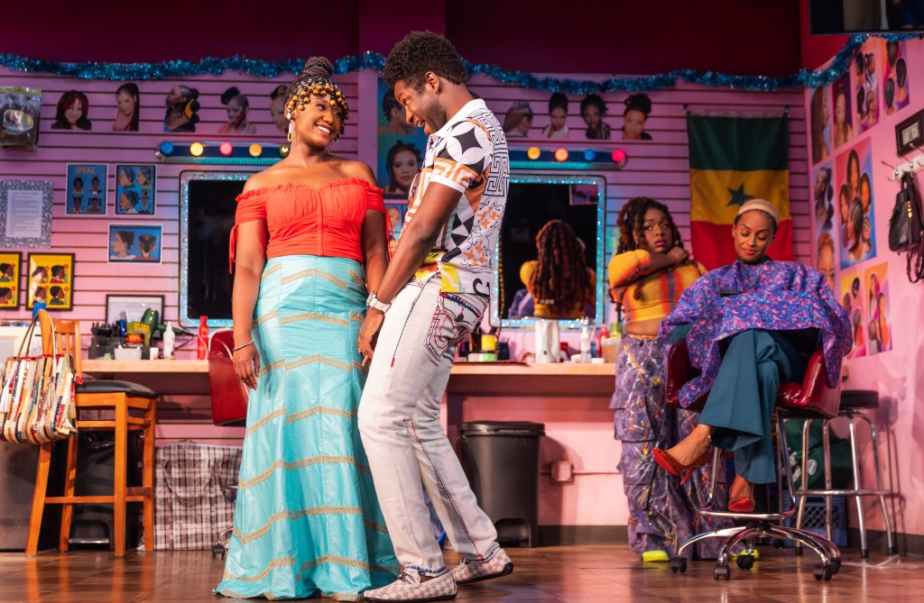 (L to R): Nana Mensah, Michael Oloyede, Maechi Aharanwa, Lakisha May in 'Jaja's African Hair Braiding' (Matthew Murphy)