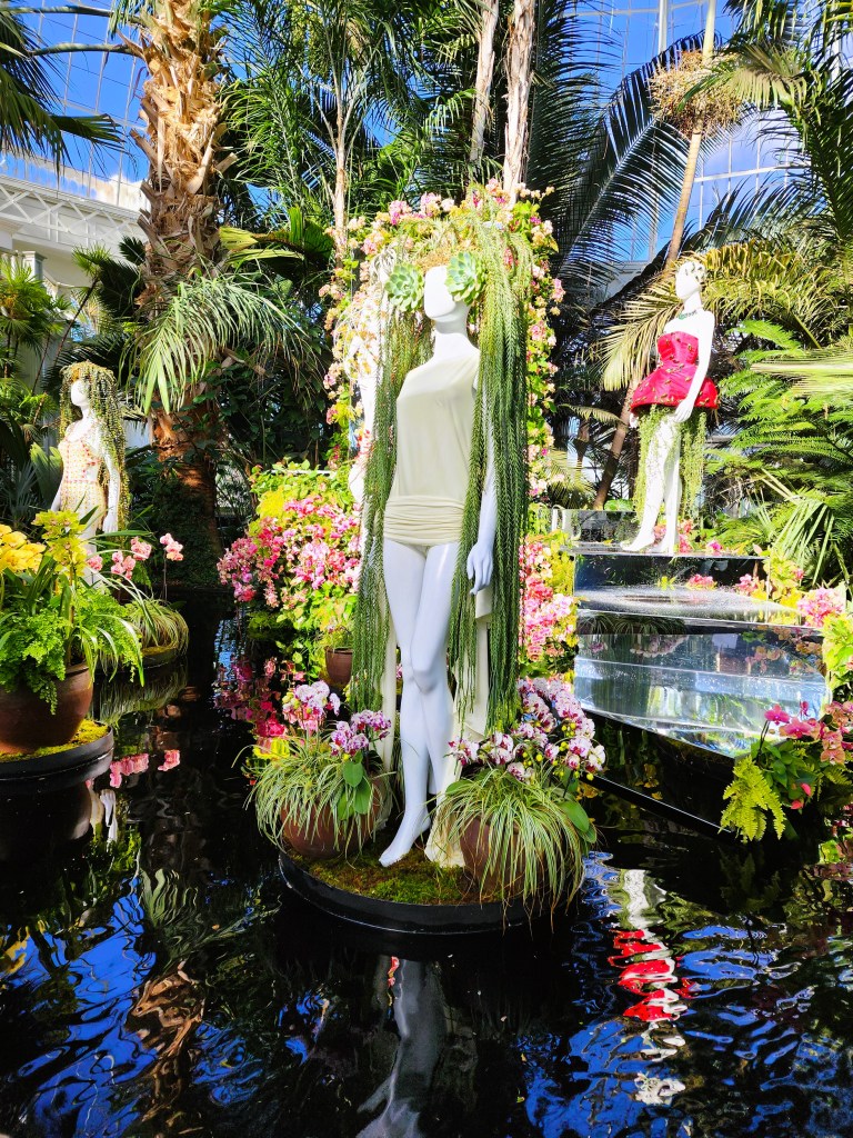 Olivia Cheng's creations in the Palms of the World Gallery, NYBG 'Florals in Fashion' (Carole Di Tosti)