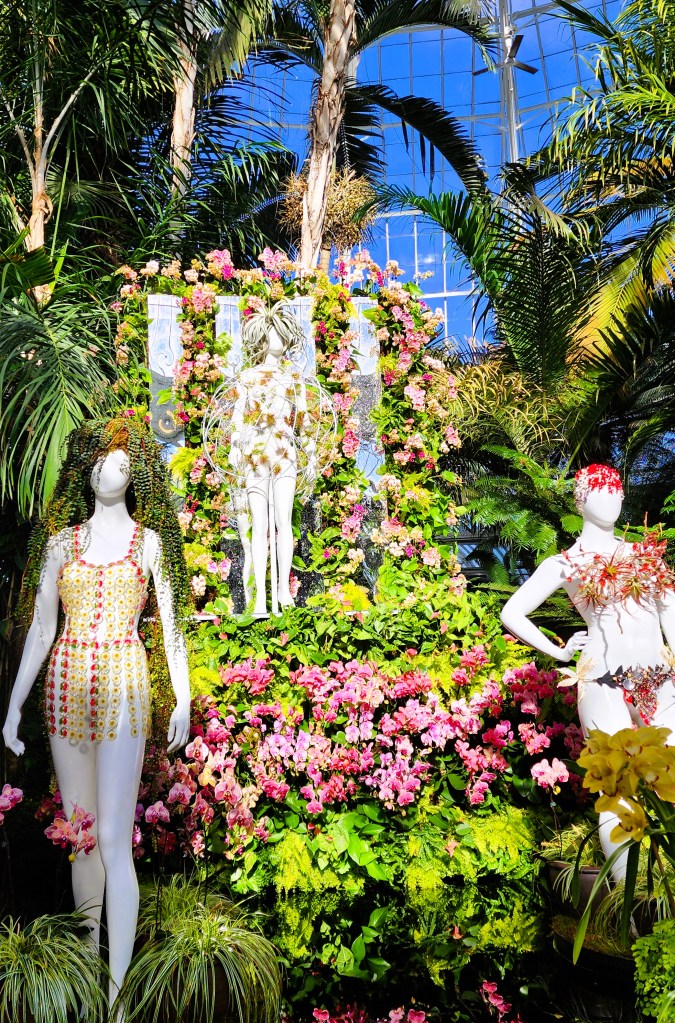 Olivia Cheng's creations in the Palms of the World Gallery, NYBG 'Florals in Fashion' (Carole Di Tosti)