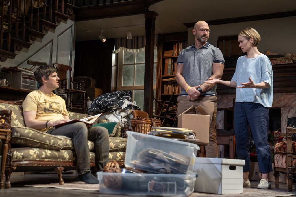 (L to R): Michael Esper, Corey Stoll, Sarah Paulson in 'Appropriate' (Joan Marcus)