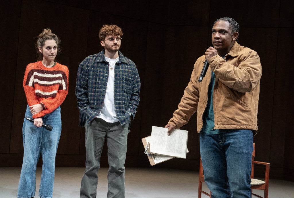 (L to R): Madeline Weinstein, Michael Khalid Karadsheh, Elijah Jones in 'The Ally' (Joan Marcus)