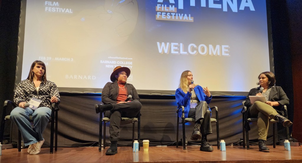 (L to R): Jennifer Loren (Cherokee Nation), Razelle Benally (Oglala Lakota/Diné film director), Erica Tremblay (Director of 'Fancy Dance'), moderator Umbreen Bhatti (Carole Di Tosti)