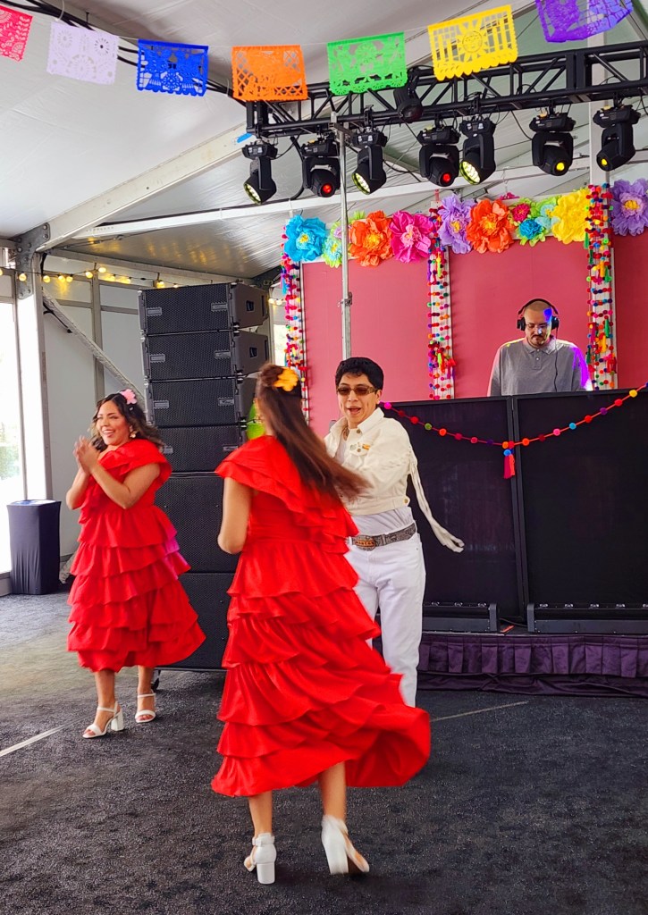 Preview of the dancers and DJ  set up carrying the color themes of Mexican Modernism (Carole Di Tosti)