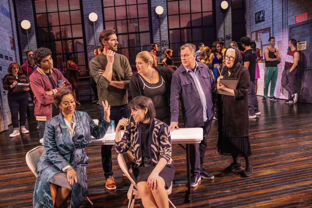 (L to R): Nicholas Matos, Jacqueline B. Arnold, John Behlmann, Krysta Rodriguez, Bella Coppola, Brooks Ashmanskas, Kristine Nielsen in 'Smash' (Matthew Murphy)