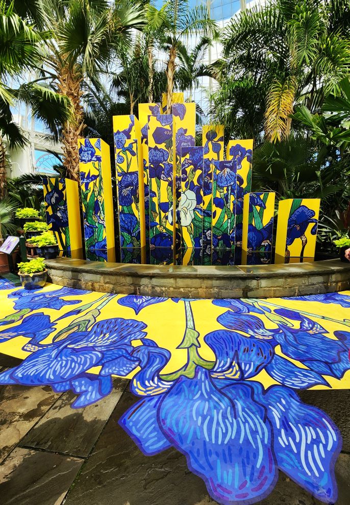 Another view of Graphic Rewilding's Catherine Borowski and Lee Baker's Iris installation at NYBG 'Van Gogh's Flowers' inspired by Van Gogh's painting Irises (Carole Di Tosti) 