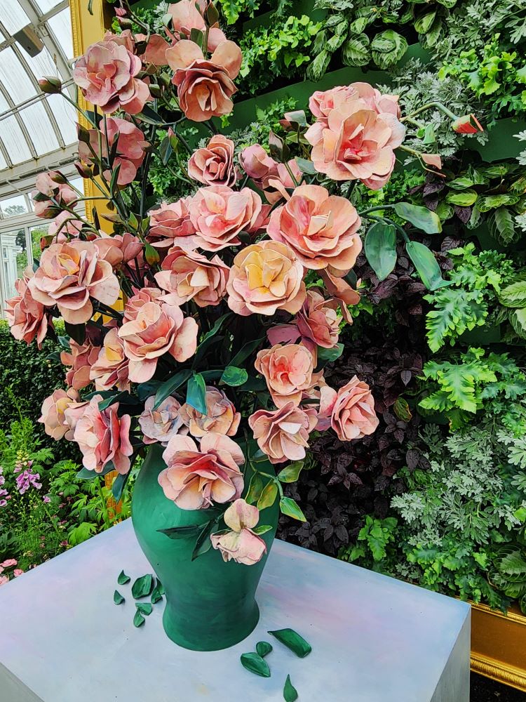 Amie J. Jacobsen's Roses, inspired by Van Gogh's painting "Roses 1890" at NYBG Van Gogh's Flowers (Carole Di Tosti)