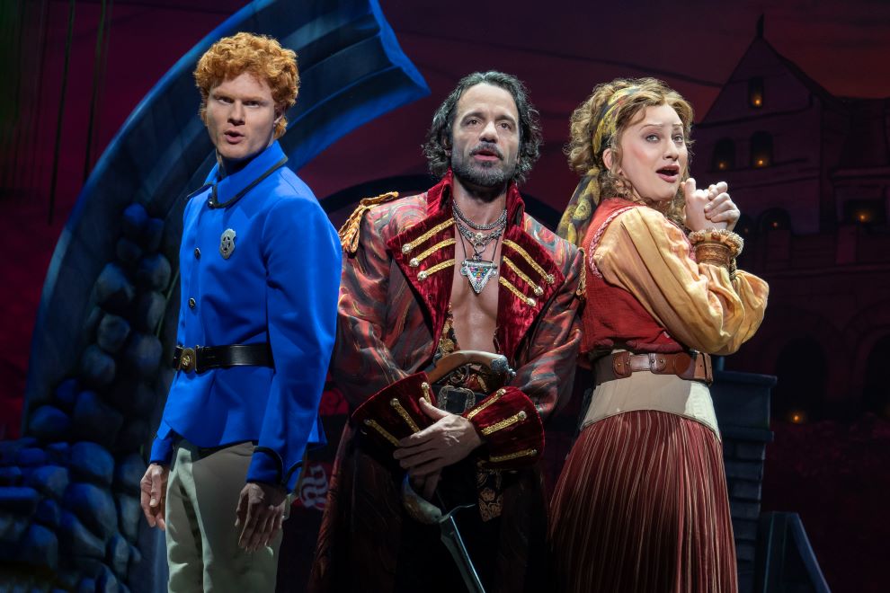 (L to R): Nicholas Barasch, Ramin Karimloo, Jinksx Monsoon in 'Pirates! The Penzance Musical' (Joan Marcus)
