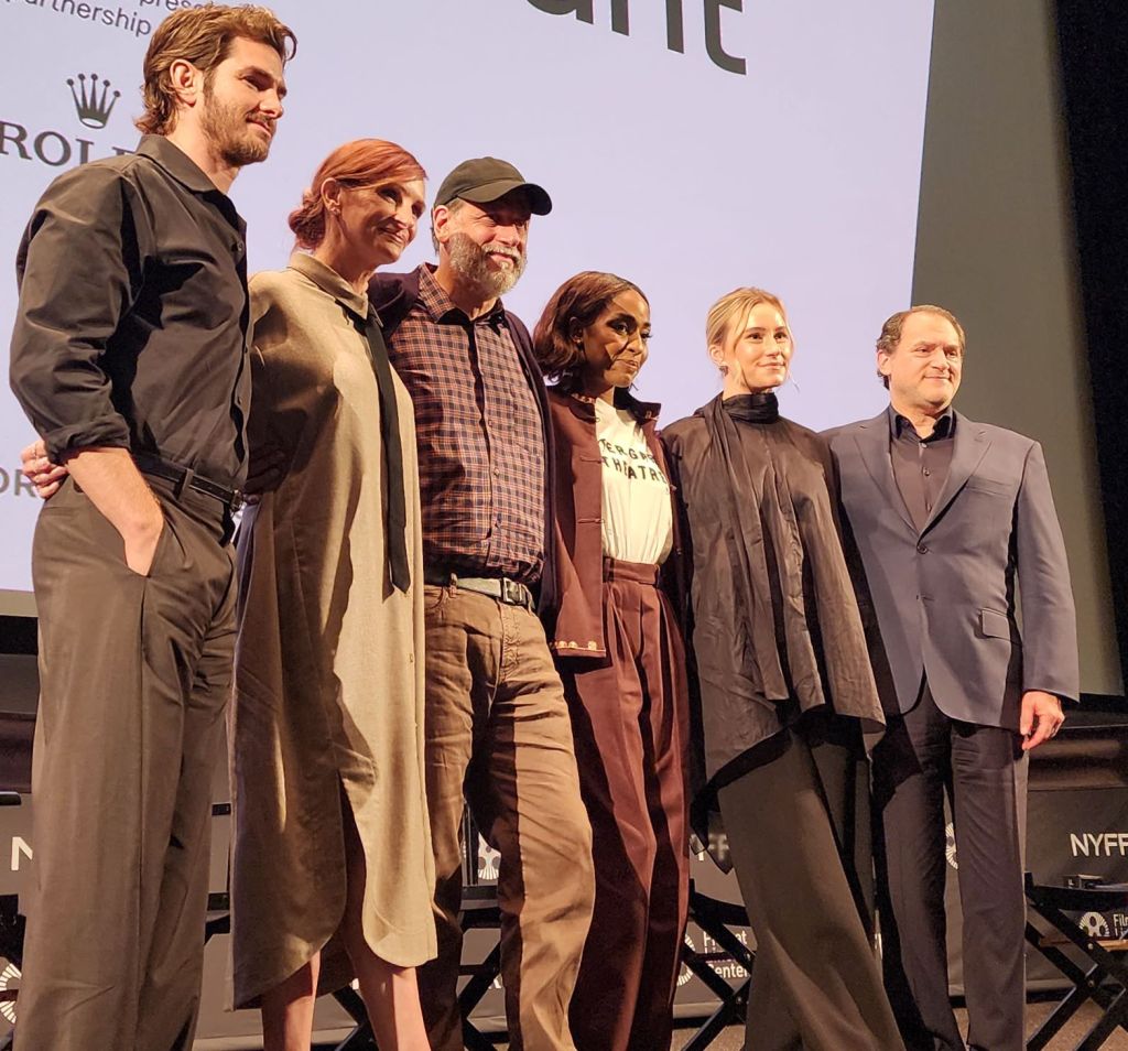 (L to R): Andrew Garfield, Julia Roberts, Luca Guadagnino, Nora Garrett, Michael Stuhlbarg After the Hunt at NYFF press screening (Carole Di Tosti) 