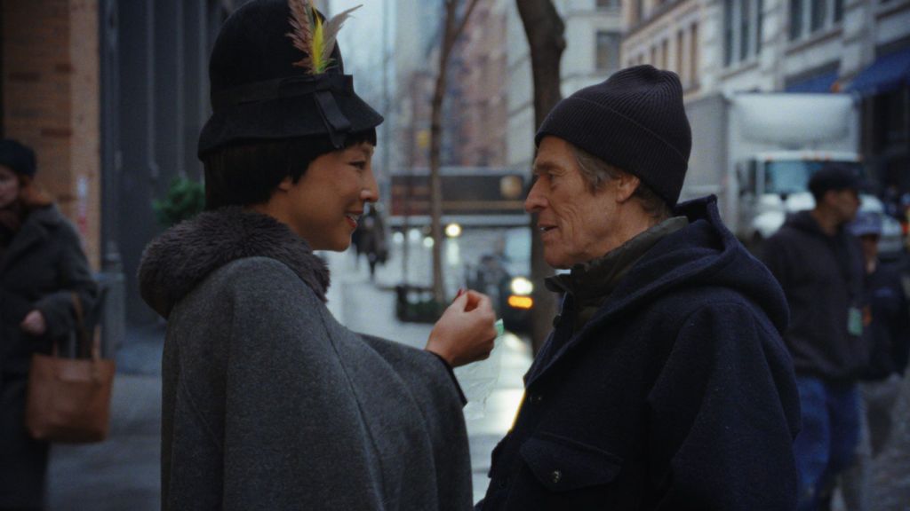 Greta Lee and Willem Dafoe in 'Late Fame' at 63rd NYFF (courtesy of the film)