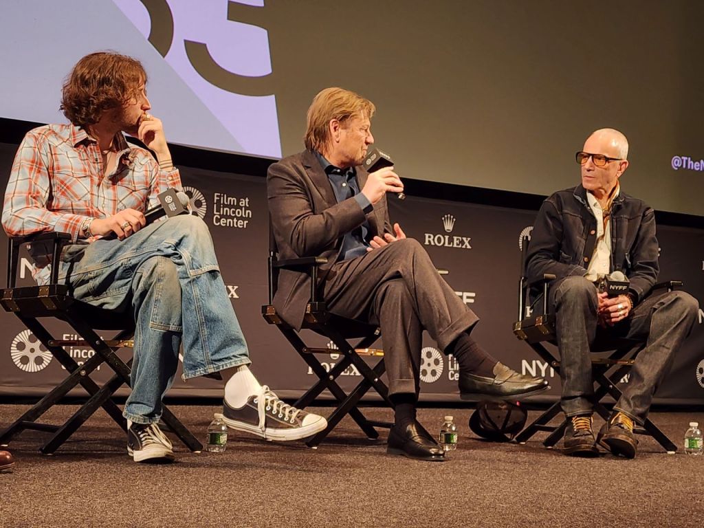(L to R): Ronan Day-Lewis, Sean Bean, Daniel Day-Lewis after the press screening of 'Anemone' at 63rd NYFF (Carole Di Tosti)