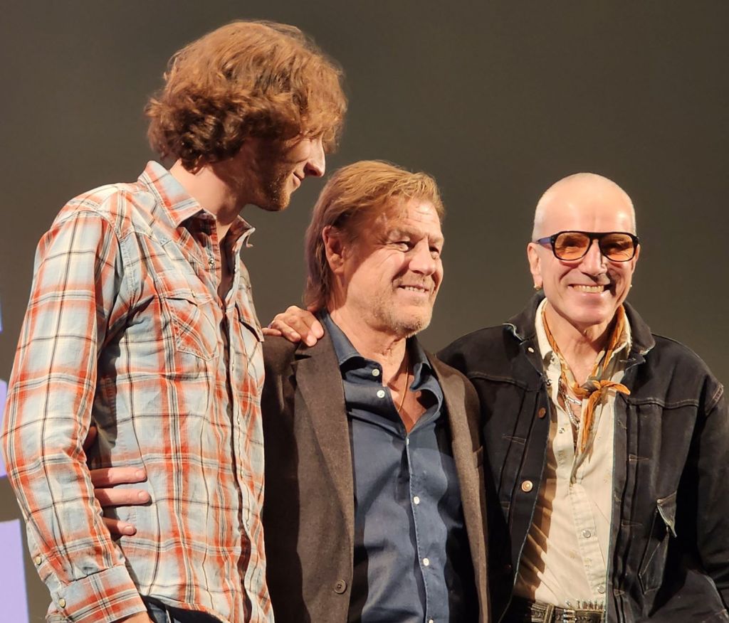 (L to R): Ronan Day-Lewis, Sean Bean, Daniel Day-Lewis after the press screening of 'Anemone' at 63rd NYFF (Carole Di Tosti)