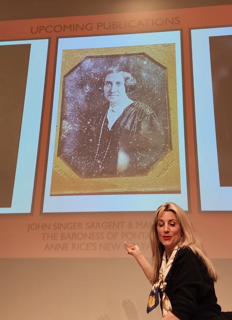 Rory at the presentation explaining the project about the Baroness Micaela Almonester de Pontalba (Carole Di Tosti)