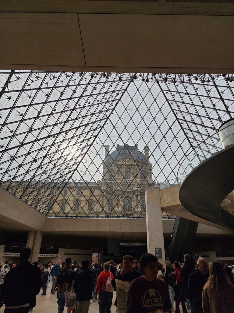Another angle of the pyramid at the Louvre. The crowds are tremendous. (Carole Di Tosti)