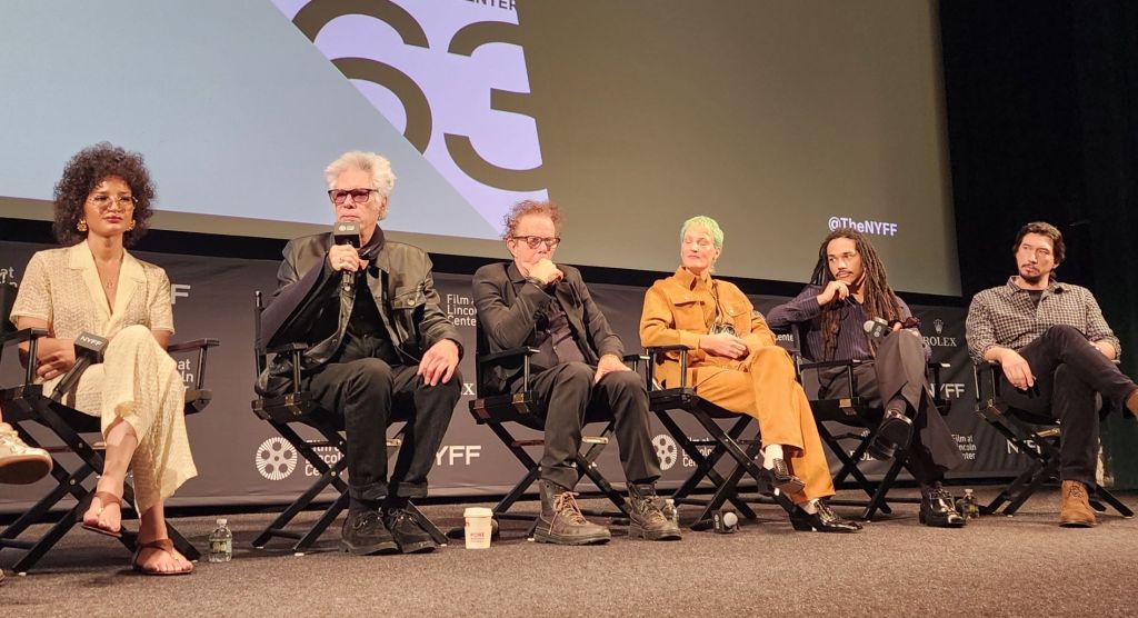 (L to R): Indya Moore, Jim Jarmusch, Tom Waits, Vicky Krieps, Luka Sabbat, Adam Driver at the NYFF Q and A after the screening of 'Father Mother Sister Brother' (Carole Di Tosti)