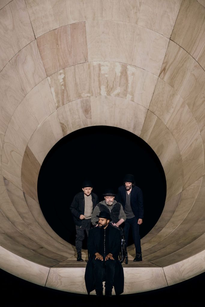(L to R): Alex Winter, Michael Patrick Thornton, Keanu Reeves, (foreground) Brandon J. Dirden in 'Waiting for Godot' (Andy Henderson)
