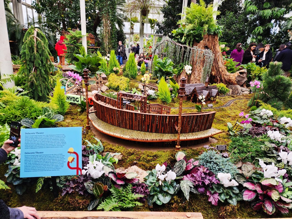Central Park's Delacorte Theatre from the entrance, a new display,, NYBG Holiday Train Show®