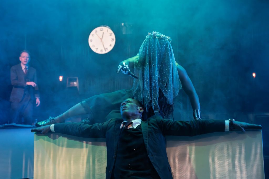 Scott Scott Shepherd, Stephanie Weeks, Christopher-Rashee Sevenson in Elevator Repair Service's 'Ulysses' at The Public Theater, in partnership with Under the Radar festival (Joan Marcus).