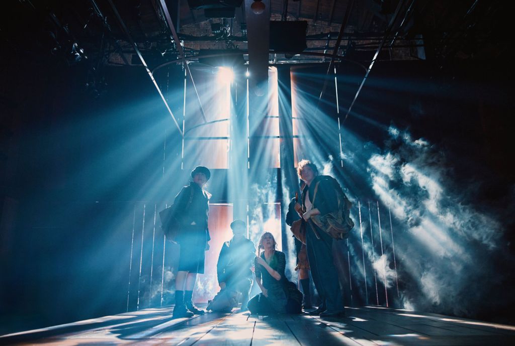 (L to R): Tedra Millan, Max Gordon Moore, Maddie Corman, Ethan Slater in 'Marcel on the Train' (Emilio Madrid)