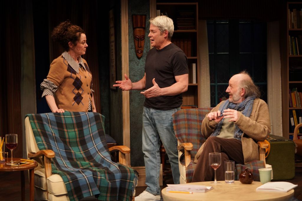 (L to R): Geraldine Hughes, Matthew Broderick, Max Baker in 'Ulster American' (Carol Rosegg)
