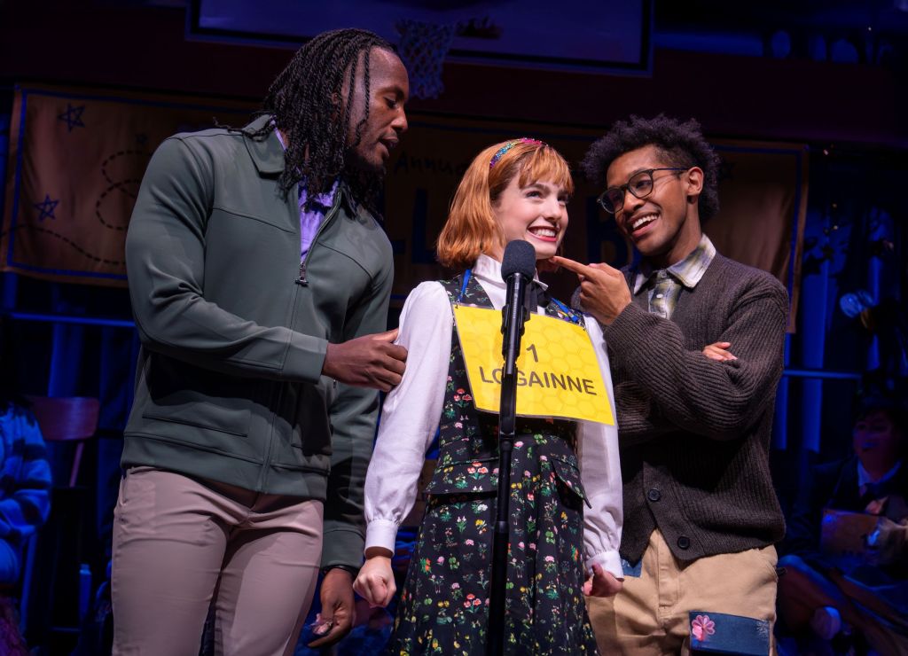 (L to R): Matt Manuel, Autumn Best, Jusin Cooley in 'The 25th Annual Putnam County Spelling Bee'[ (Joan Marcus)