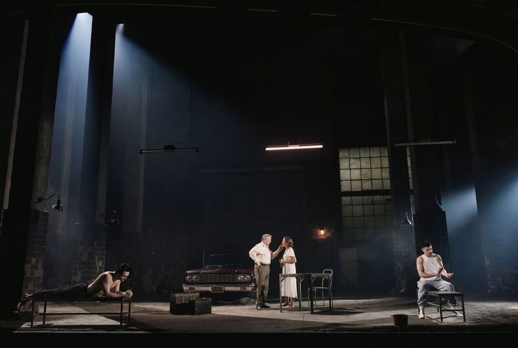 (L to R): Ben Ahlers, Nathan Lane, Laurie Metcalf, Christopher Abbott in 'Death of a Salesman' (Emilio Madrid)