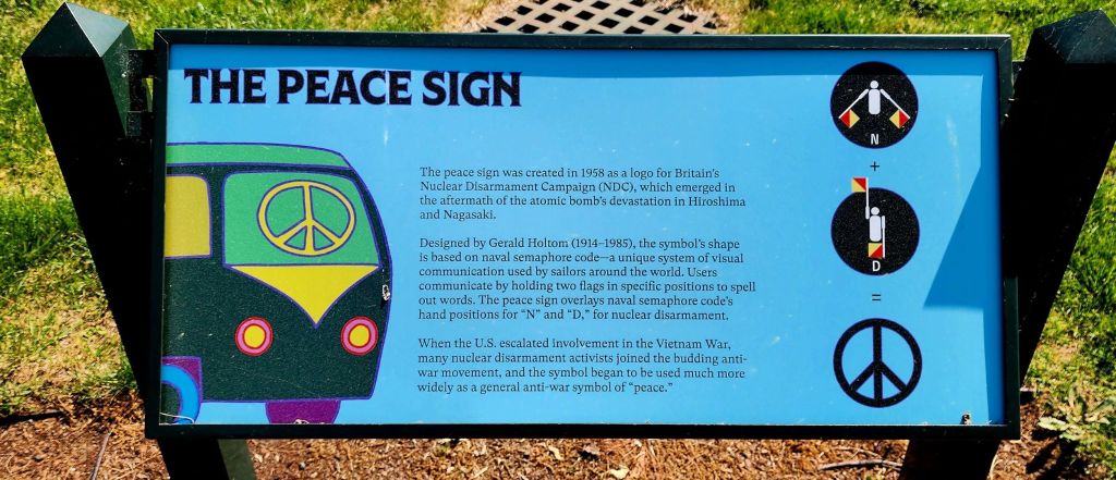 Initially created as a logo for Britain's Nuclear Disarmament Campaign, it morphed into a symbol melding nuclear disarmament and anti-Vietnam War protests as the war escalated until it widely became a general anti-war symbol of peace. (Carole Di Tosti) 