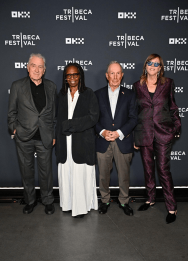 (L to R): Founders of Tribeca FF at the 25th Anniversary celebration Robert De Niro, Whoopi Goldberg (Tribeca FF supporter), former mayor Michael Bloomberg, Jane Rosenthal (Getty Images)