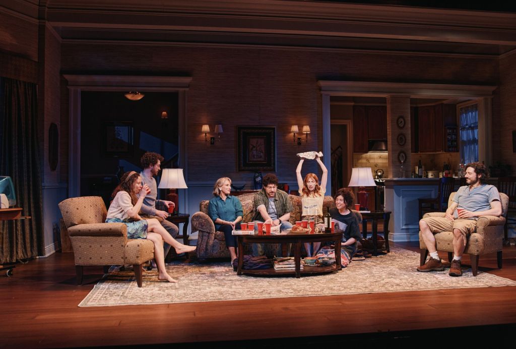 (L to R): Molly Ranson, Nate Mann, Liz Larsen, Eli Gelb, Molly Bernard, Zoë Winters, Hale Appleman in 'Birthright' (Emilio Madrid)