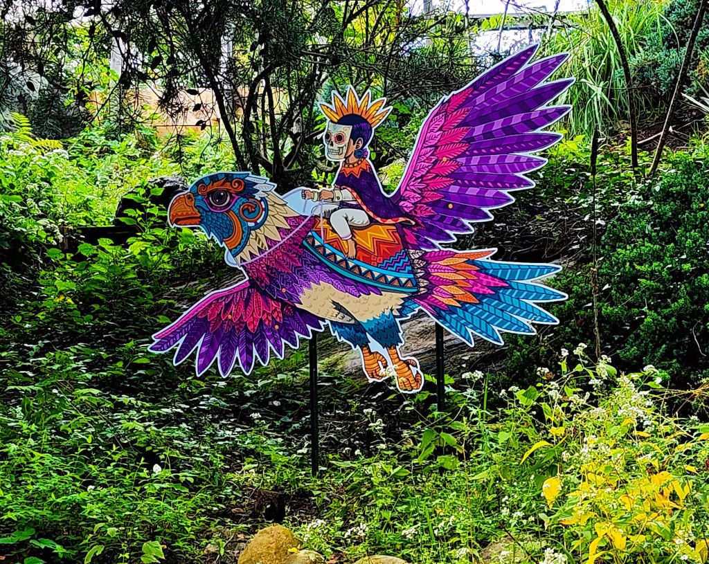 Hawk spirit guide and calaveras, 'Dia de los Muertos,' Everett Children's Adventure Garden, NYBG (Carole Di Tosti)