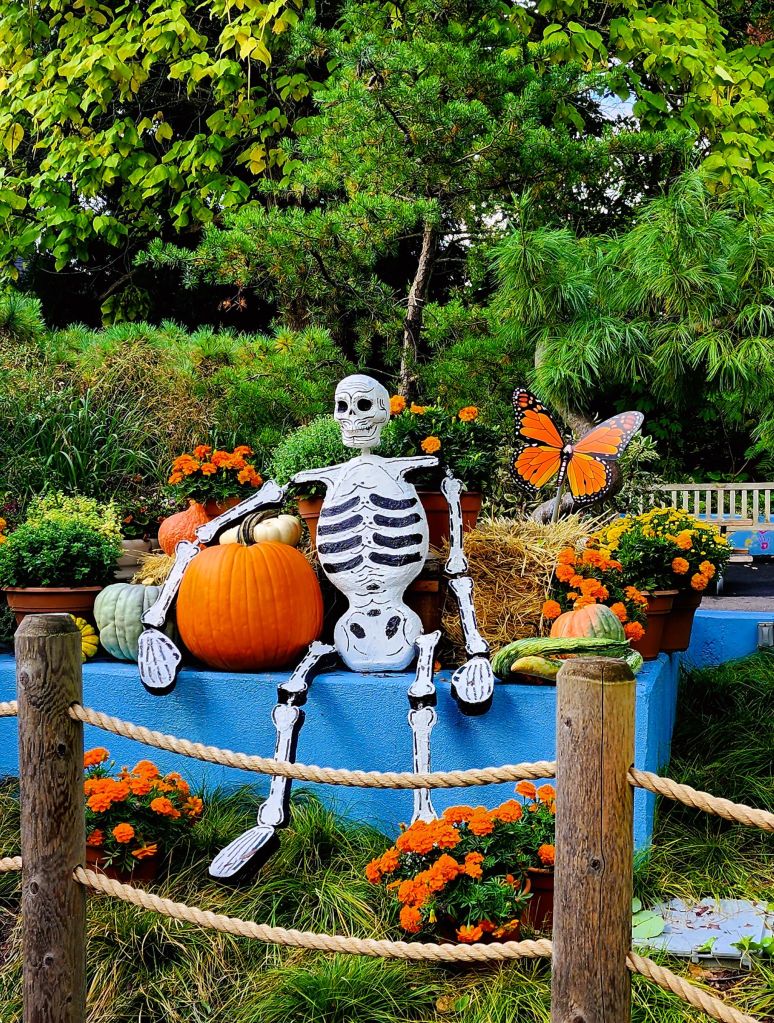 These playful calaveras remind us not to fear death. 'Dia de Los Muertos,' NYBG Everett Children's Adventure Garden (Carole Di Tosti)
