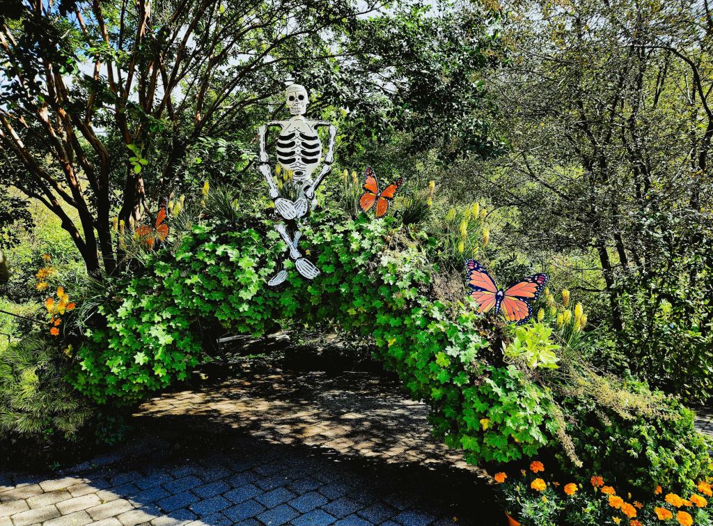 A happy skeleton with monarch friends, 'Dia de Los Muertos,' NYBG Everett Children's Adventure Garden (Carole Di Tosti)