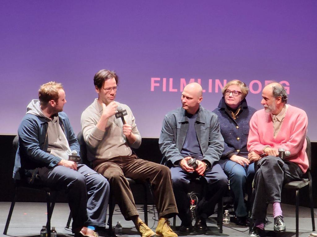 (L to R): Cooper Hoffman, Ike Barinholtze, Yura Borislov, Luca Guadagnino the Q and A after the screening of 'Artificial' at NYFF 2026 (Carole Di Tosti) 